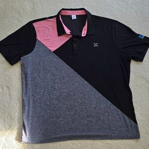 JDX Mens Golf Polo Sz 2X / XXL Black Pink Gray Colorblock Shirt S/S Wicking NWOT